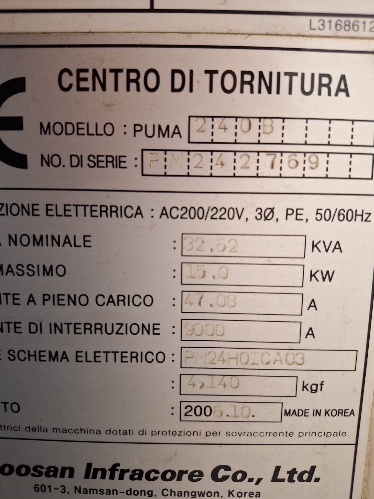 Tornio a controllo numerico DAEWOO DOOSAN PUMA 240B
